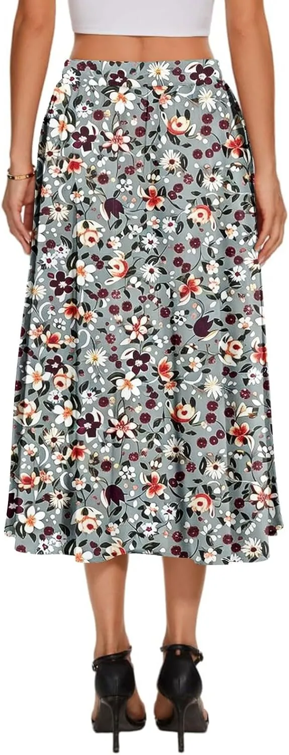 Women's Long Skirts 2025 Bohemian Skirts Flowy High Waist A Line Summer Pleated Skirts, S-2XL