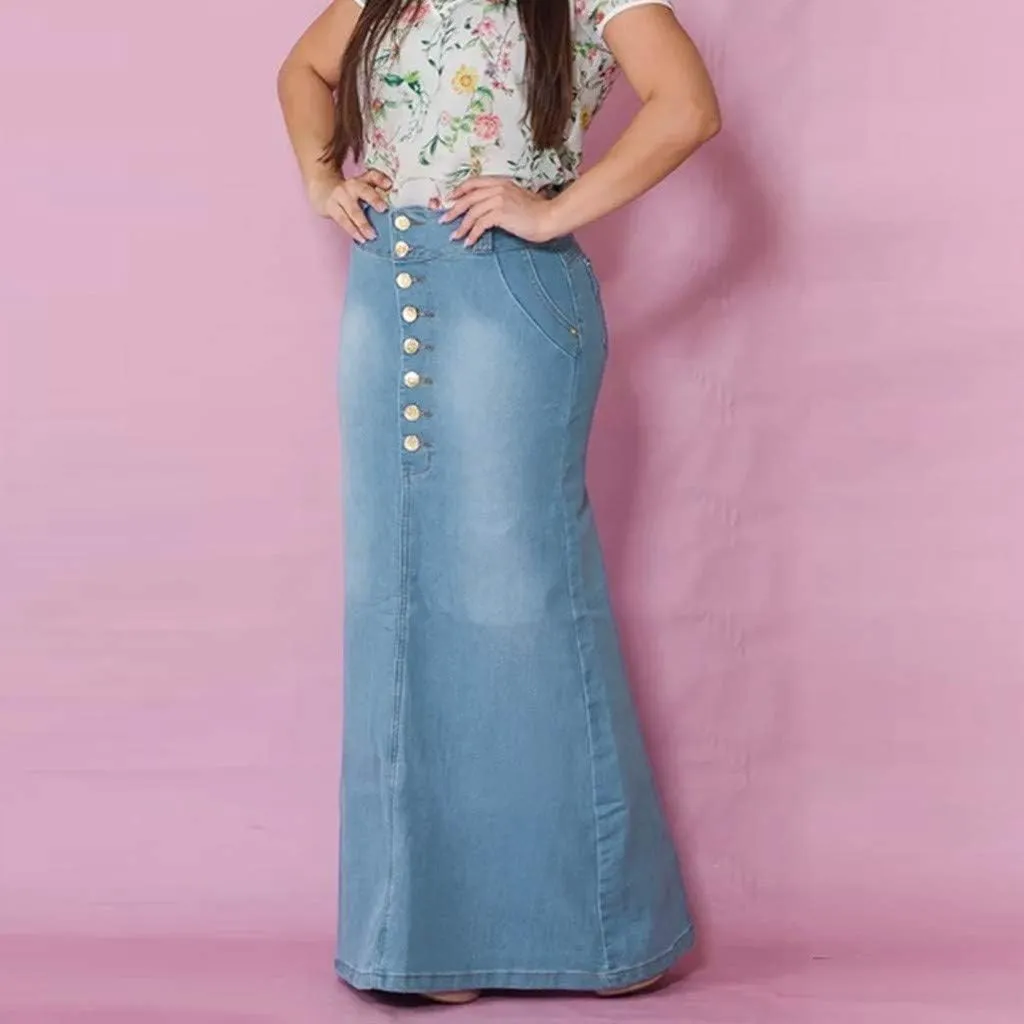 Women's Maxi Denim Skirts Button Front Skirts Washed Jean Casual Skirt Long A-Line Flared Skirts Bodycon Pencil Skirts
