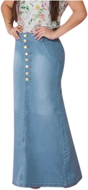 Women's Maxi Denim Skirts Button Front Skirts Washed Jean Casual Skirt Long A-Line Flared Skirts Bodycon Pencil Skirts