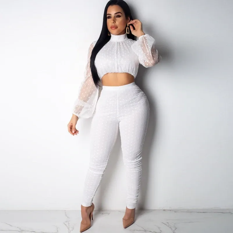 Women's Mesh Lace Long-Sleeved Two-Piece Jumpsuit