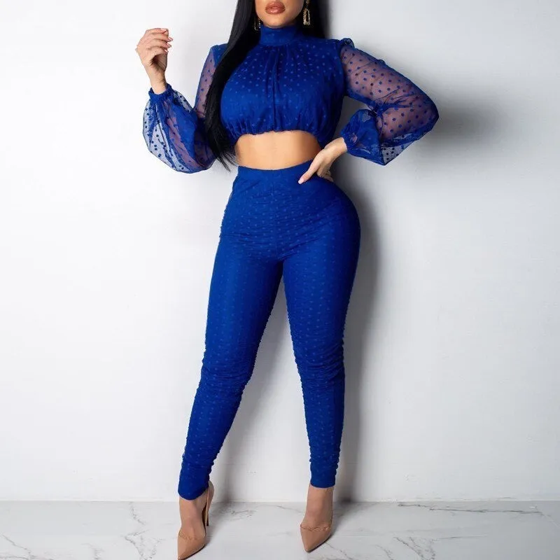 Women's Mesh Lace Long-Sleeved Two-Piece Jumpsuit