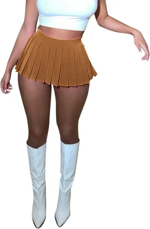 Womens Mini Pleated Cheer Sexy Skirt High Elastic Tennis Skating A Line Skirt Womens Skirts for Summer Mini