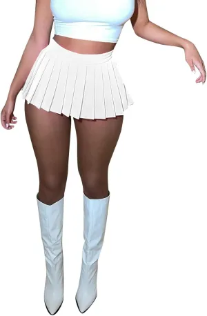 Womens Mini Pleated Cheer Sexy Skirt High Elastic Tennis Skating A Line Skirt Womens Skirts for Summer Mini