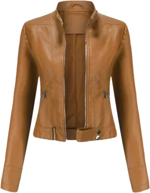 Women's Moto Biker Zipper Jacket Autumn Faux Leather Jacket Women Spring Motorcycle Coat Red Black Brown Purple