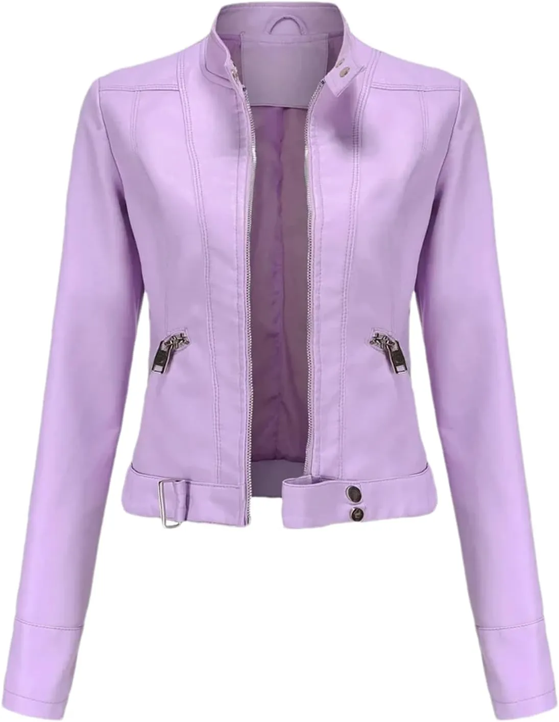 Women's Moto Biker Zipper Jacket Autumn Faux Leather Jacket Women Spring Motorcycle Coat Red Black Brown Purple