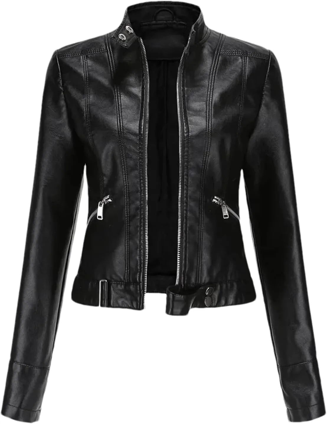 Women's Moto Biker Zipper Jacket Autumn Faux Leather Jacket Women Spring Motorcycle Coat Red Black Brown Purple