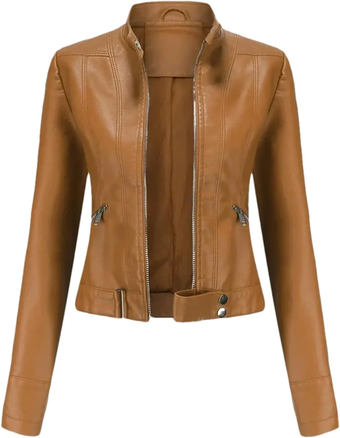 Women's Moto Biker Zipper Jacket Autumn Faux Leather Jacket Women Spring Motorcycle Coat Red Black Brown Purple