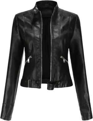 Women's Moto Biker Zipper Jacket Autumn Faux Leather Jacket Women Spring Motorcycle Coat Red Black Brown Purple