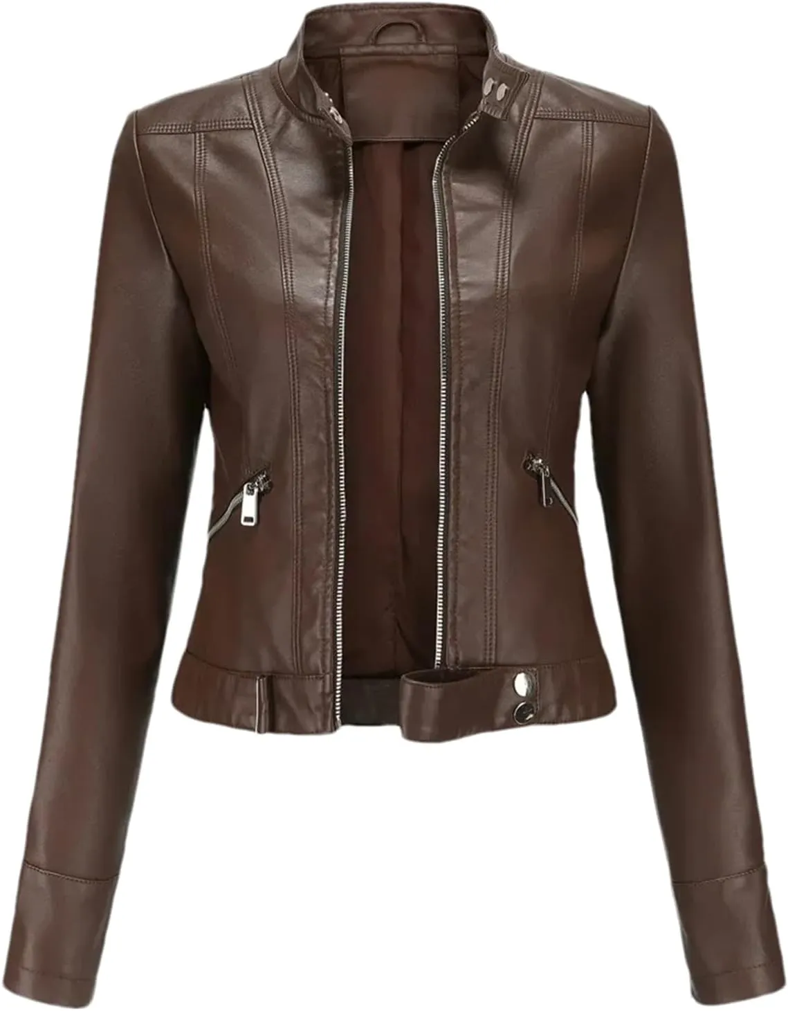 Women's Moto Biker Zipper Jacket Autumn Faux Leather Jacket Women Spring Motorcycle Coat Red Black Brown Purple