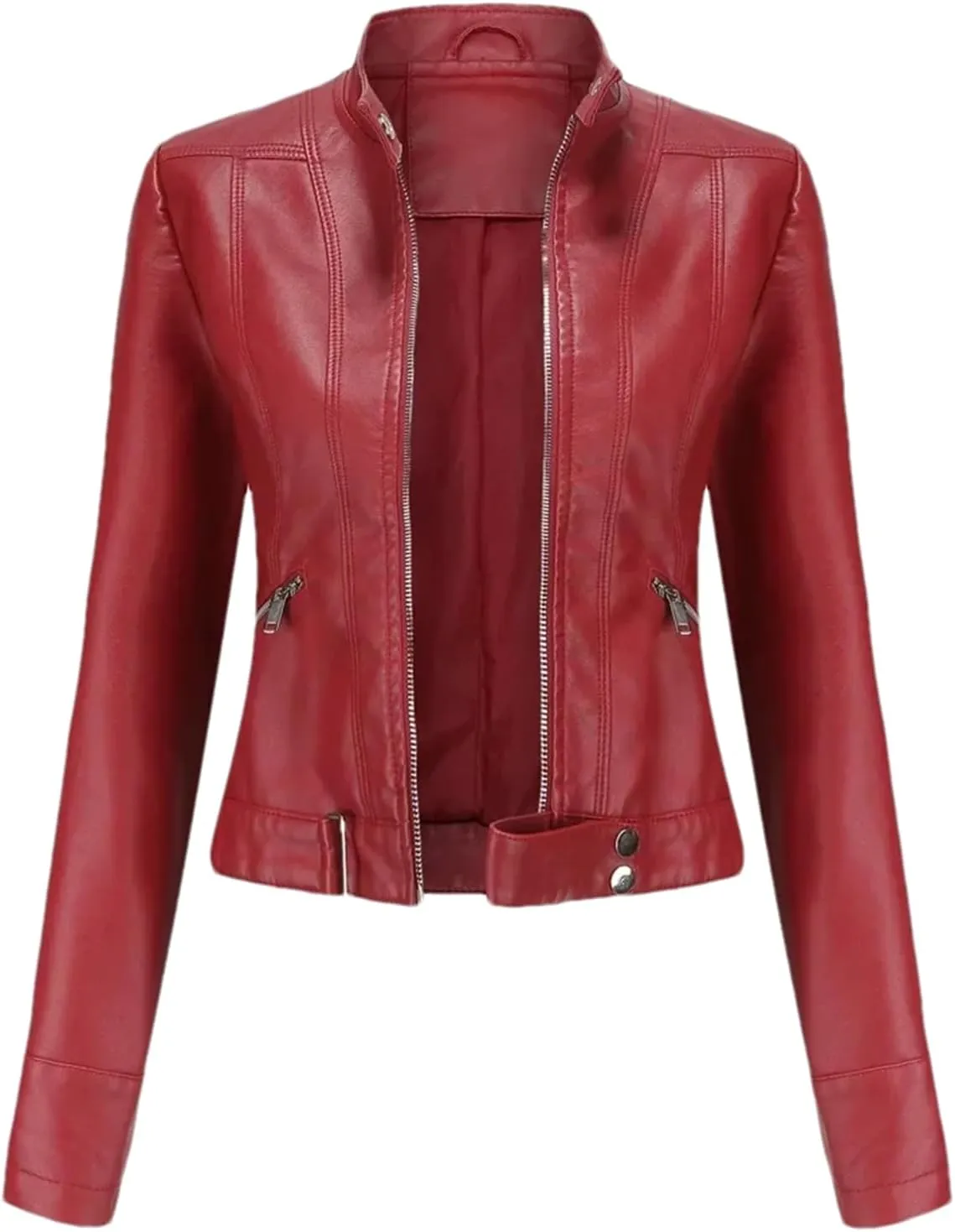 Women's Moto Biker Zipper Jacket Autumn Faux Leather Jacket Women Spring Motorcycle Coat Red Black Brown Purple