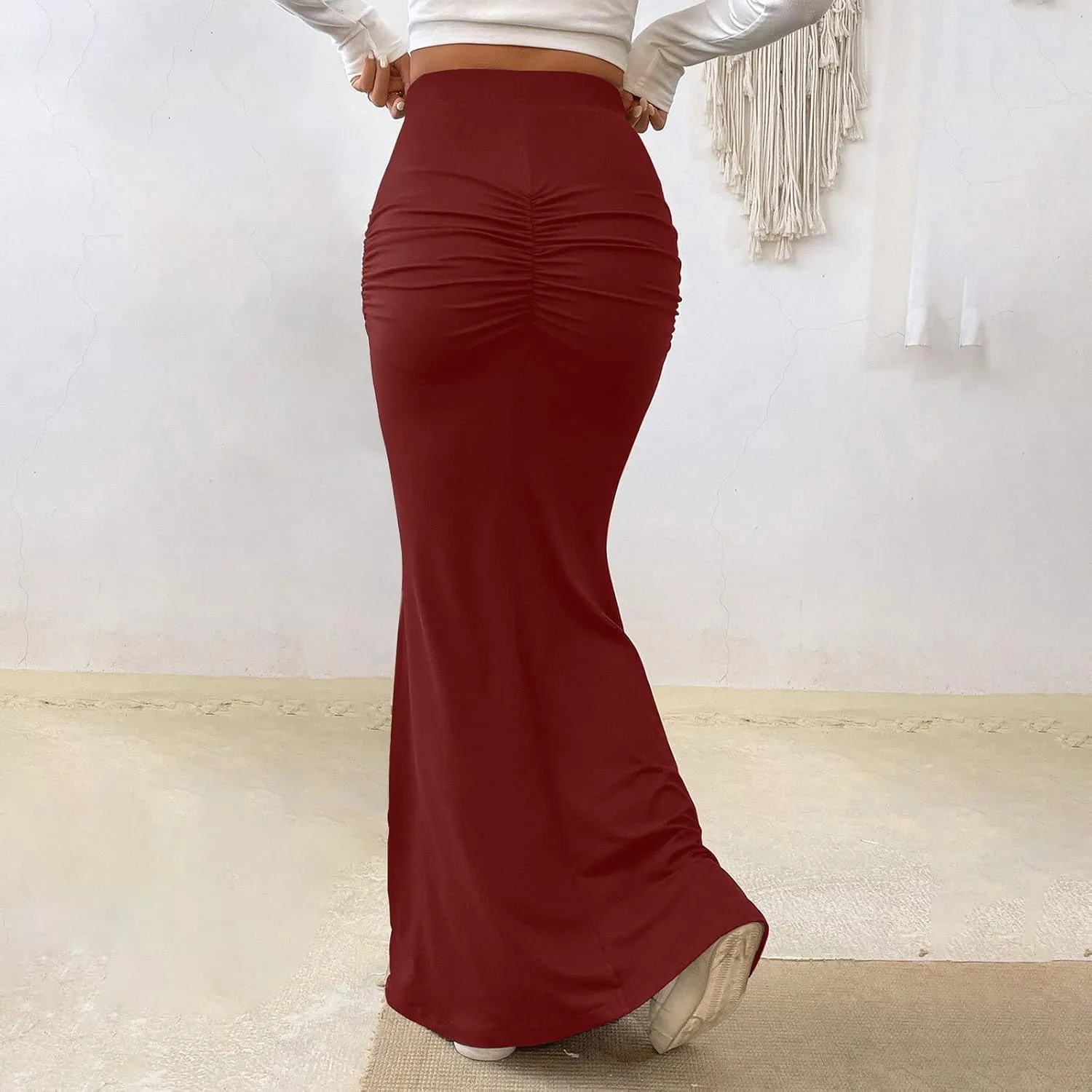 Women's New Casual and Fashionable Knitted Solid Color Fishtail Skirt Long Skirt Tulle Skirts for
