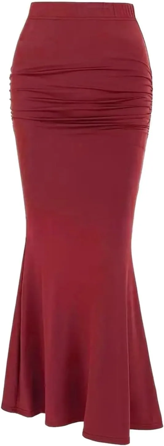 Women's New Casual and Fashionable Knitted Solid Color Fishtail Skirt Long Skirt Tulle Skirts for