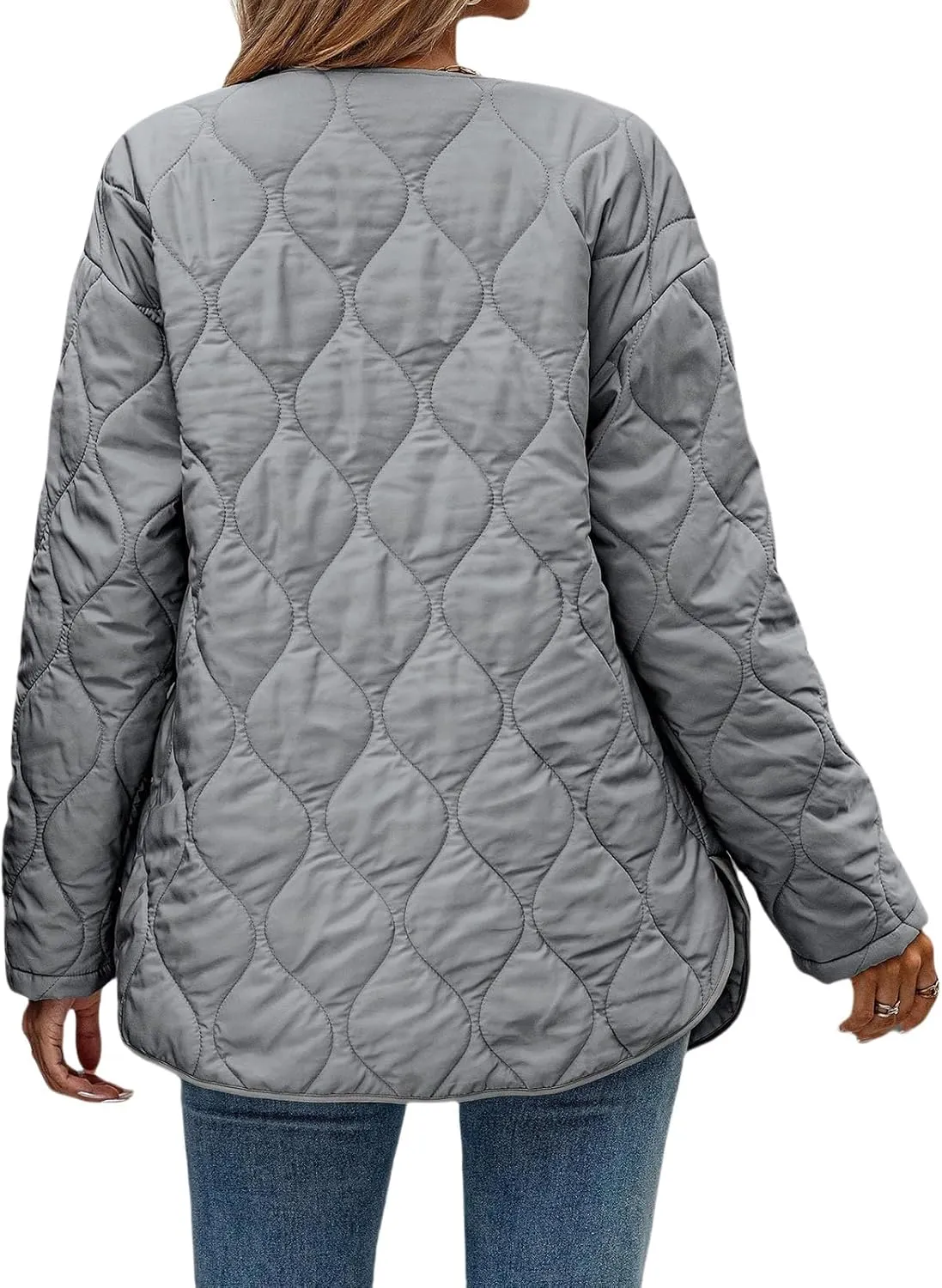 Womens Oversized Lightweight Down Coat Casual Long Sleeve Botton Down Puffer Jacket Outerwear with Pockets