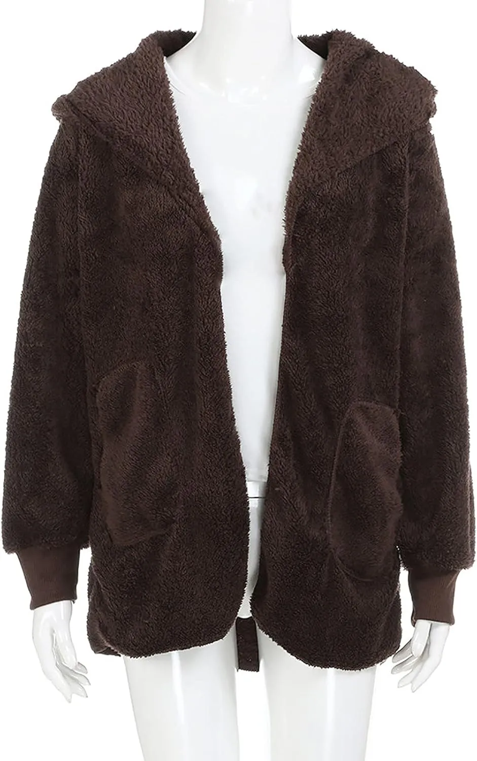 Women's Oversized Open Front Cardigan Coat Hooded Draped Pockets Jackets Plus Size Plush Coats Winter Sweater Outwear