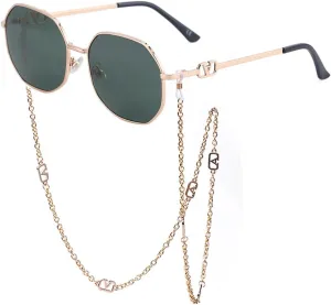 Women's Oversized Oval Sunglasses with Chain for Driving, Photos, Golf - UV Protection and Glare Reduction