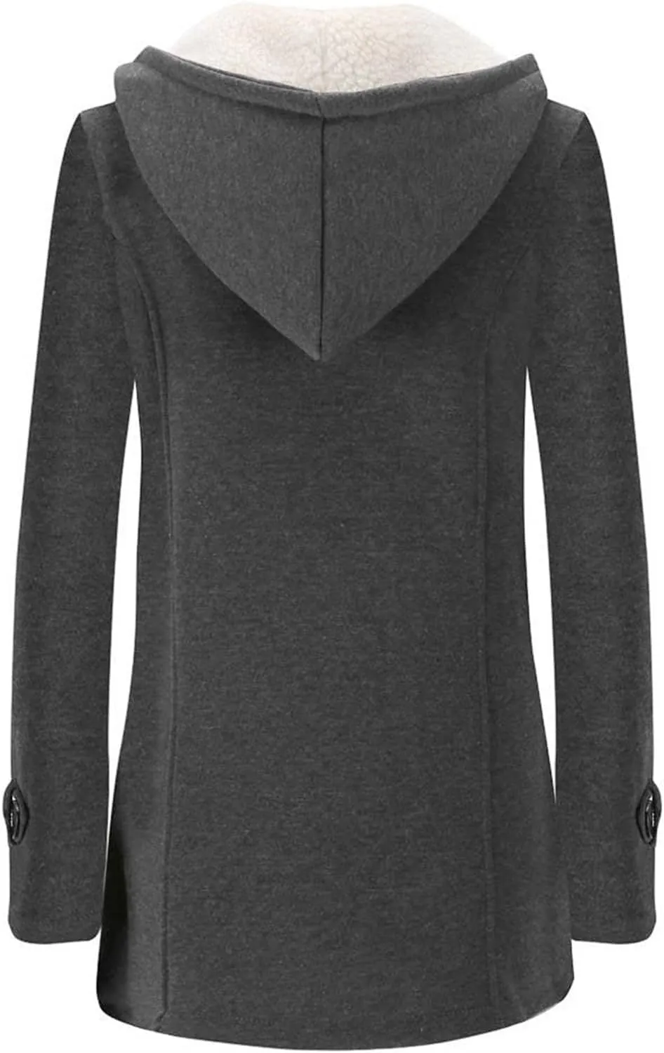Womens Pea Coat Horn Button Fleece Thicken Coat Zipper Hooded Sherpa Jacket Warm Winter Coats with Pockets Outerwear