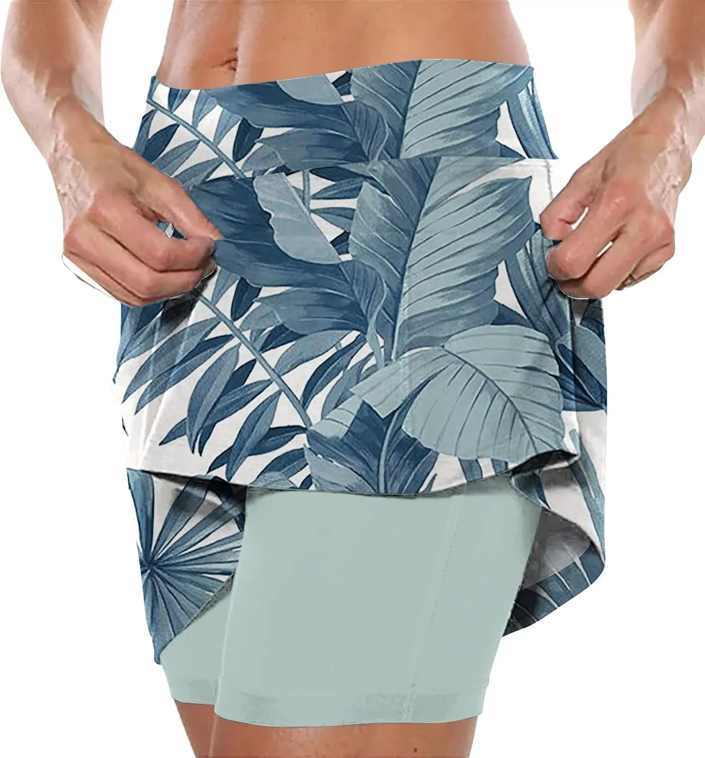 Womens Pleated Tennis Skirts Floral Printed Style Summer Casual Skinny Pants Mid Waisted Skirt with Shorts Underneath