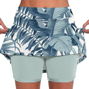 Womens Pleated Tennis Skirts Floral Printed Style Summer Casual Skinny Pants Mid Waisted Skirt with Shorts Underneath