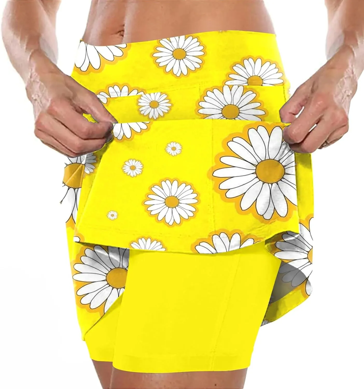 Womens Pleated Tennis Skirts Floral Printed Style Summer Fashion Skinny Pants Mid Waisted Skirt with Short Underneath