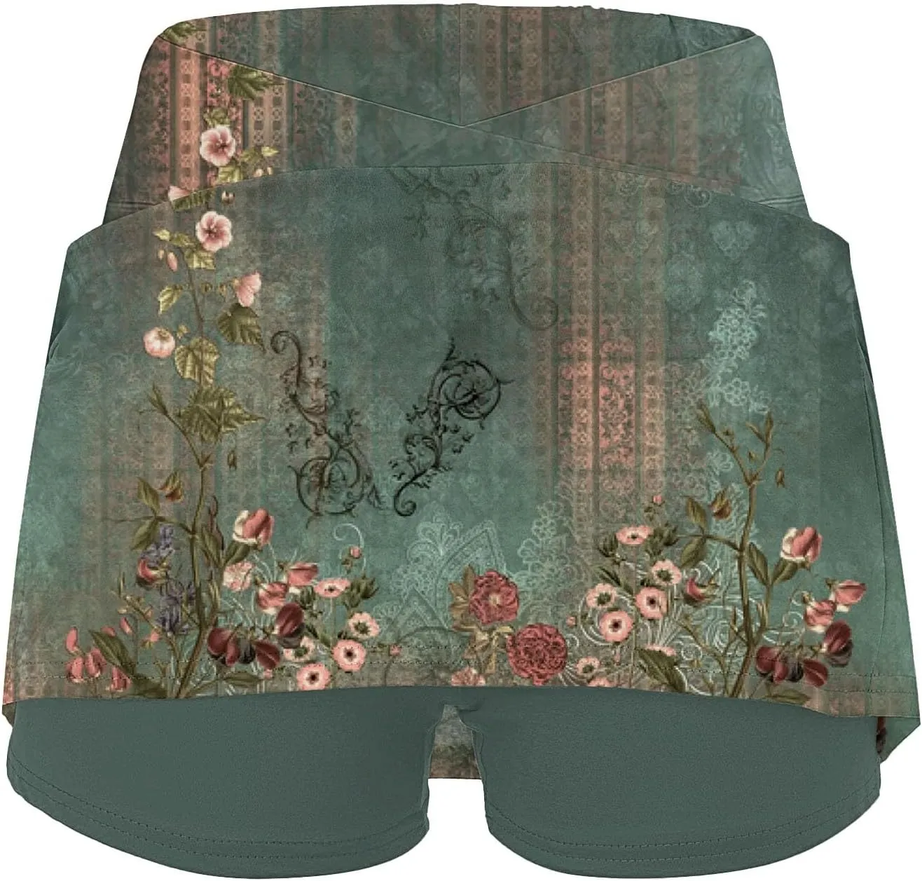 Womens Pleated Tennis Skirts Floral Printed Summer Skinny Pants Mid Waisted Activewear Skirt with Shorts Underneath