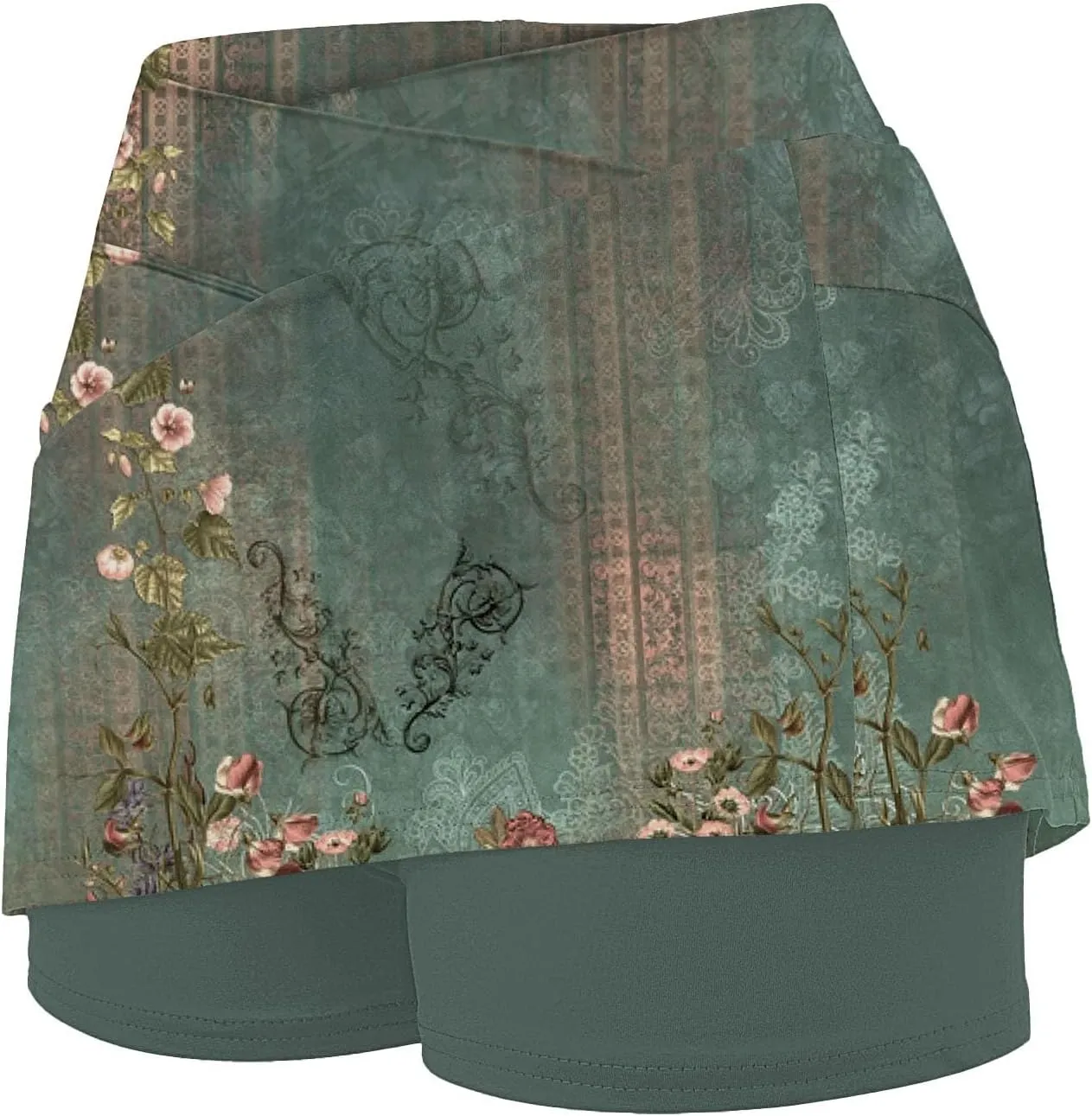 Womens Pleated Tennis Skirts Floral Printed Summer Skinny Pants Mid Waisted Activewear Skirt with Shorts Underneath