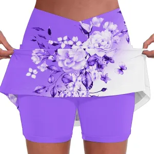 Womens Pleated Tennis Skirts Floral Printed Summer Skinny Pants Mid Waisted Activewear Skirt with Shorts Underneath