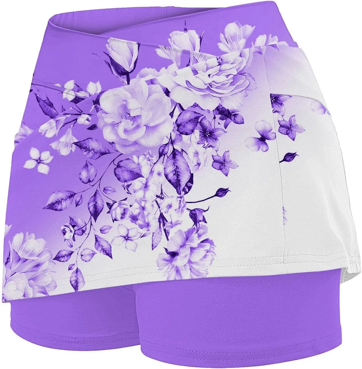 Womens Pleated Tennis Skirts Floral Printed Summer Skinny Pants Mid Waisted Activewear Skirt with Shorts Underneath