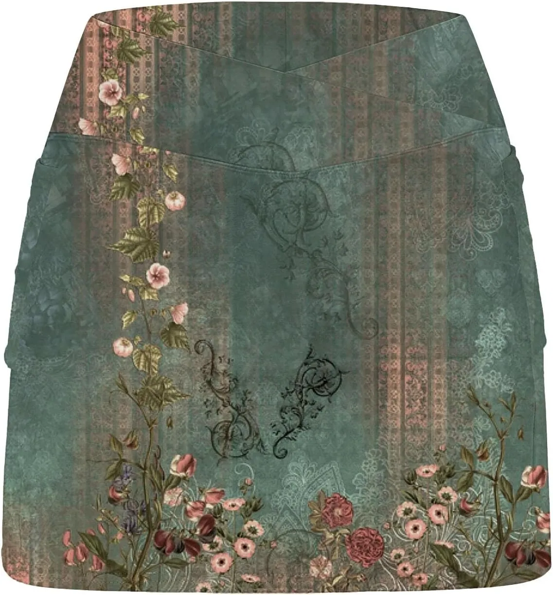 Womens Pleated Tennis Skirts Floral Printed Summer Skinny Pants Mid Waisted Activewear Skirt with Shorts Underneath