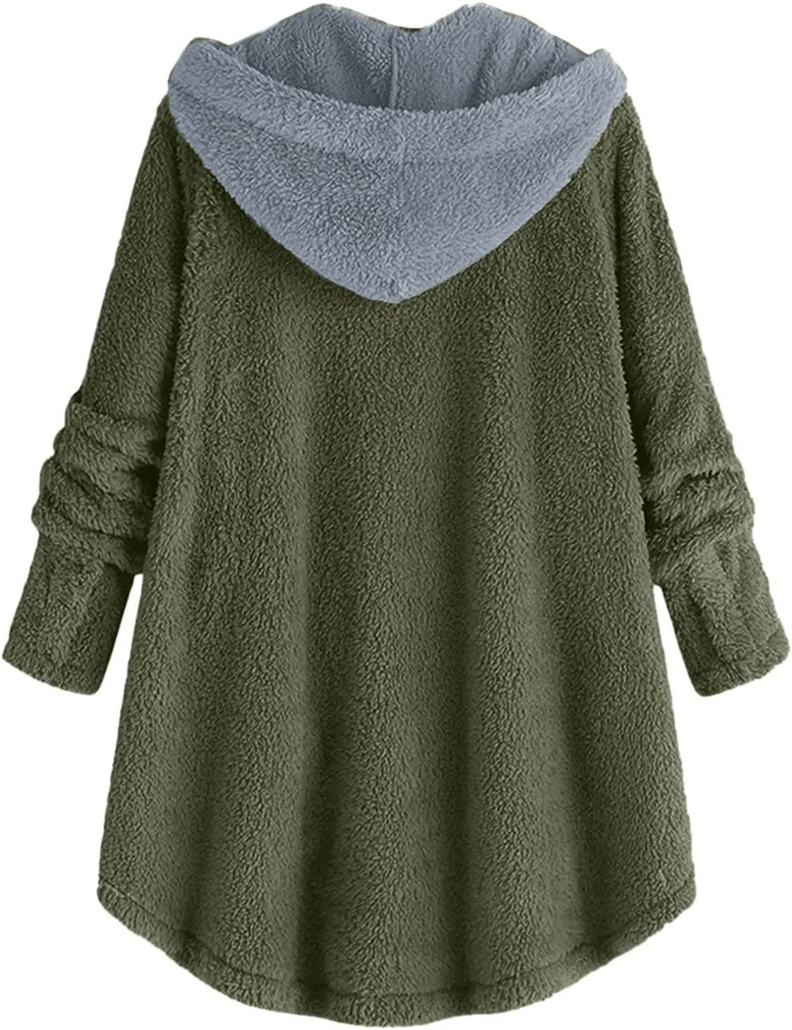 Women's Plus Size Button Plush Jackets Fashion Winter Coats for Women Tops Hooded Loose Cardigan Warm Wool Jacket