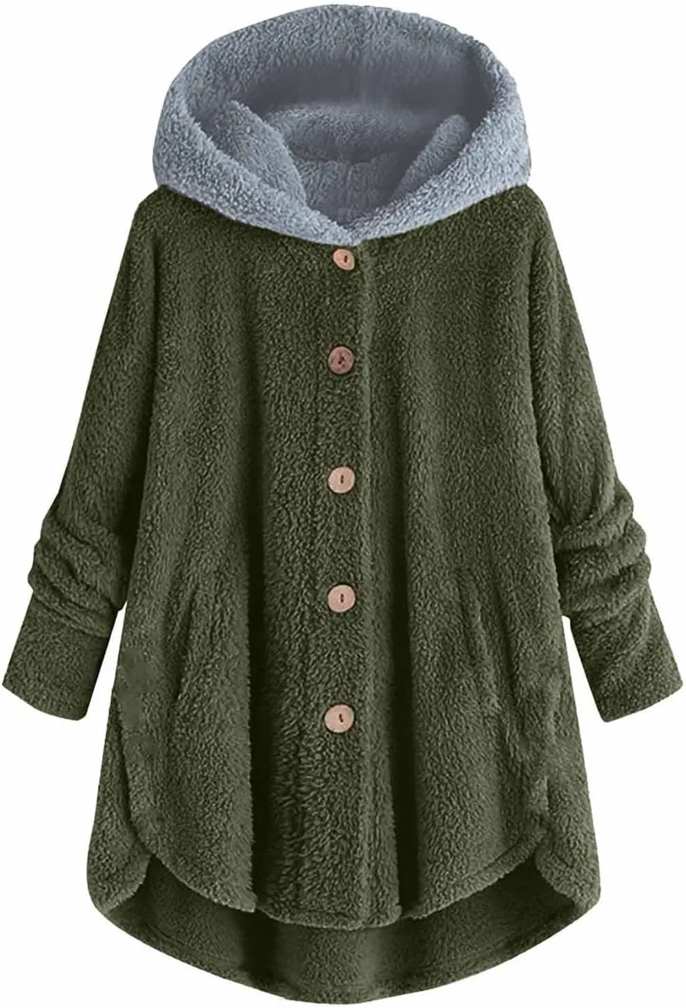 Women's Plus Size Button Plush Jackets Fashion Winter Coats for Women Tops Hooded Loose Cardigan Warm Wool Jacket