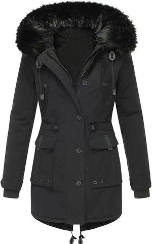 Womens Plus Size Winter Coat Warm Thicken Fleece Lined Parka Overcoat Faux Fur Collar Qulited Jacket
