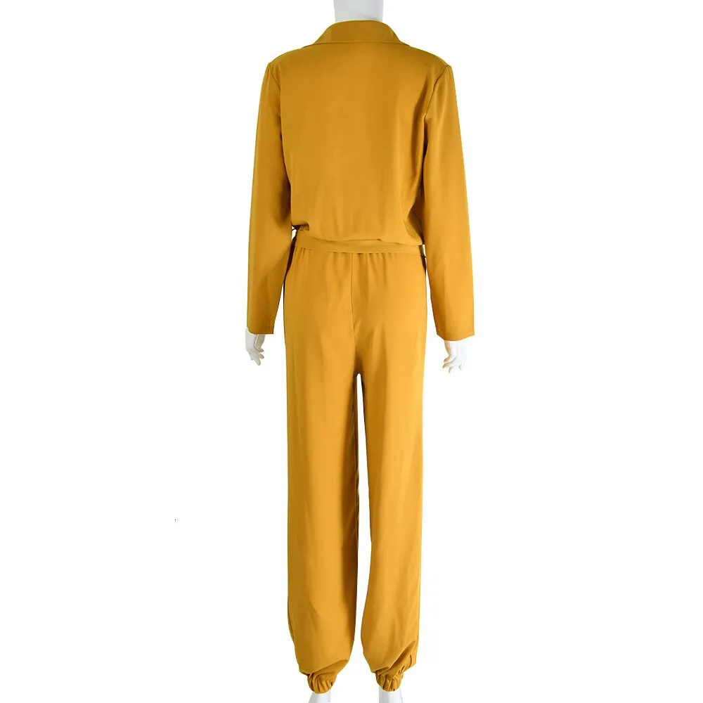 Women's Polyester Long-Sleeved High-Waist Jumpsuit