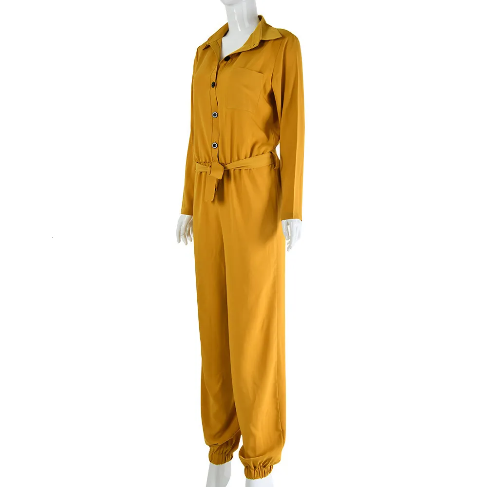 Women's Polyester Long-Sleeved High-Waist Jumpsuit