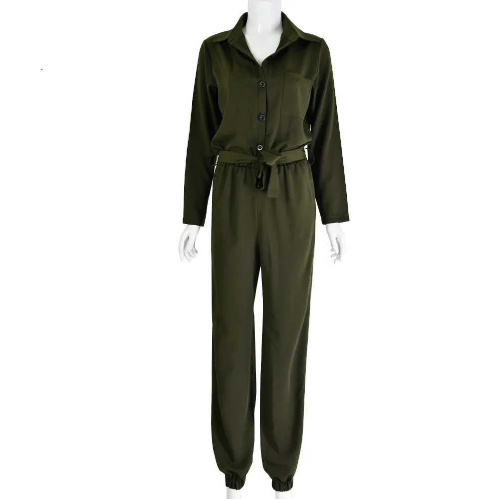 Women's Polyester Long-Sleeved High-Waist Jumpsuit