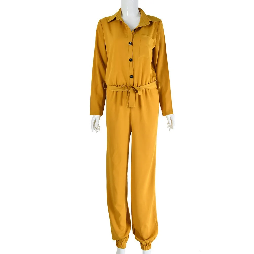 Women's Polyester Long-Sleeved High-Waist Jumpsuit