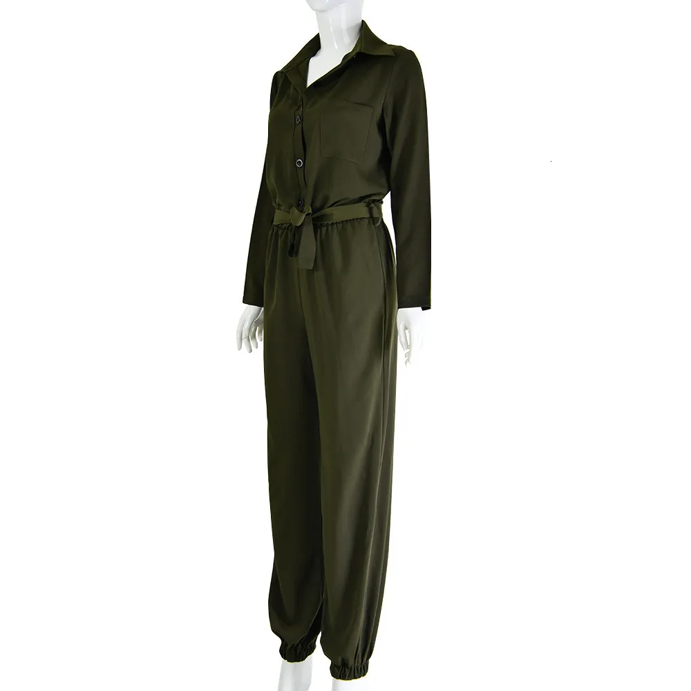 Women's Polyester Long-Sleeved High-Waist Jumpsuit