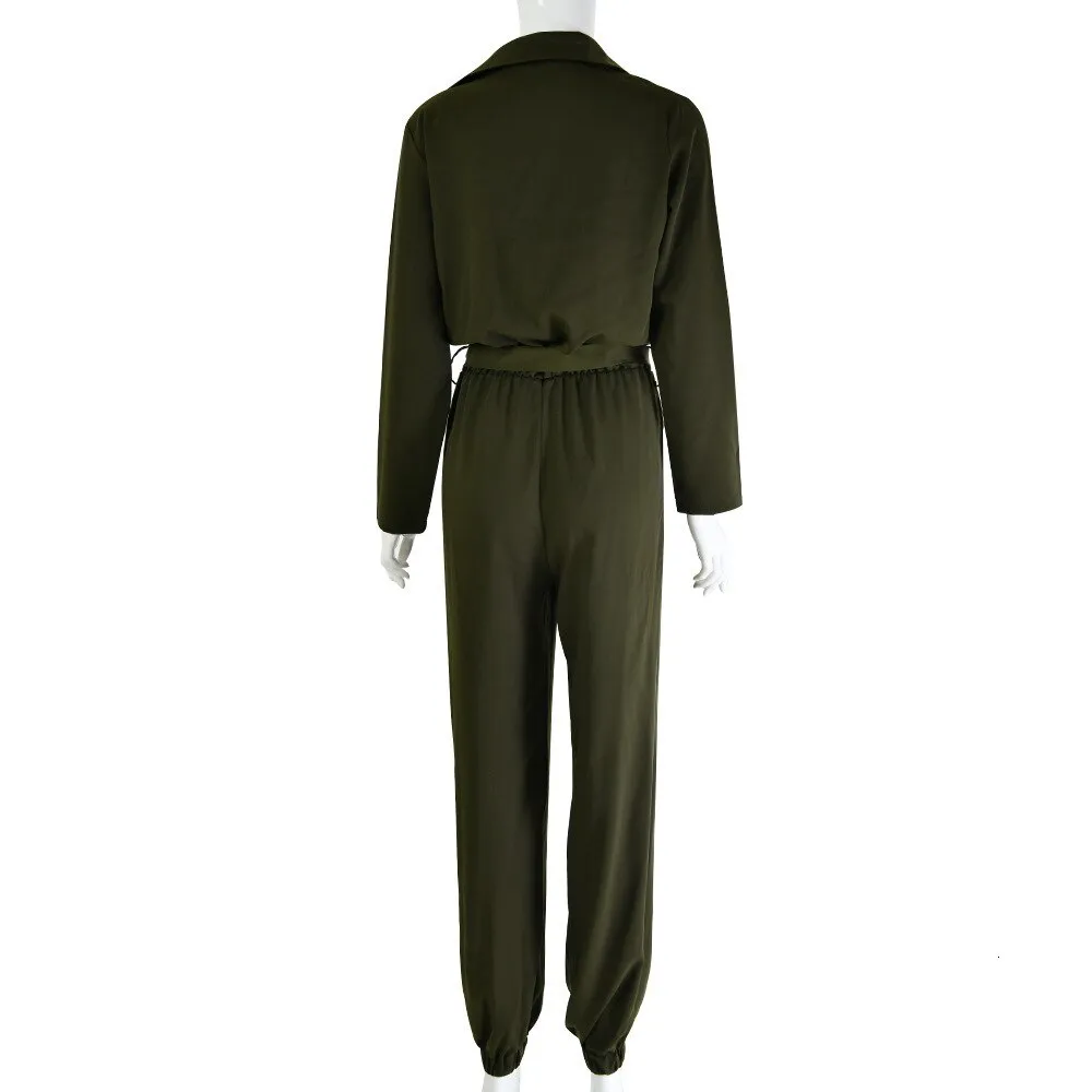 Women's Polyester Long-Sleeved High-Waist Jumpsuit