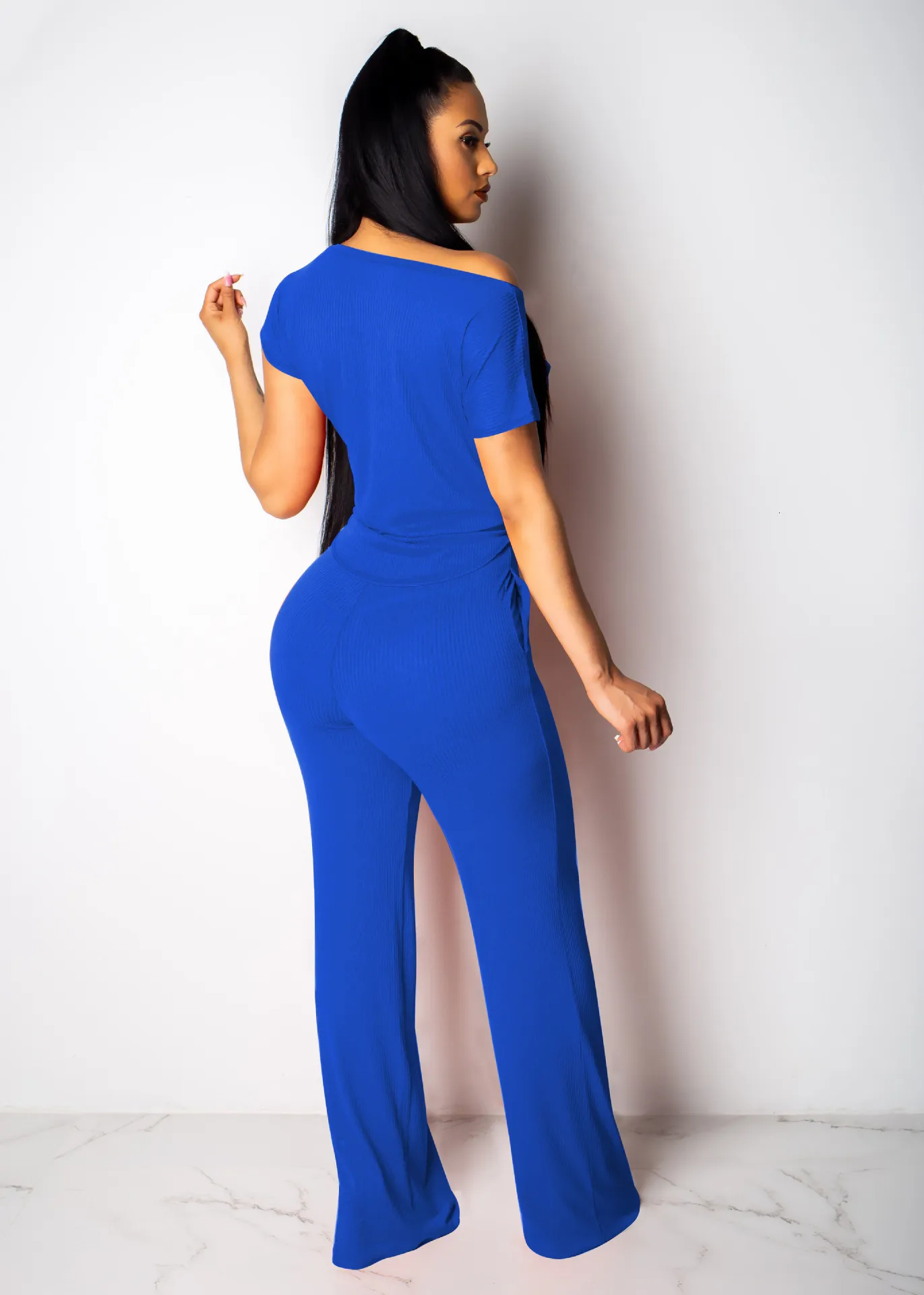 Women's Polyester Slim Two-Piece O-Neck Jumpsuit