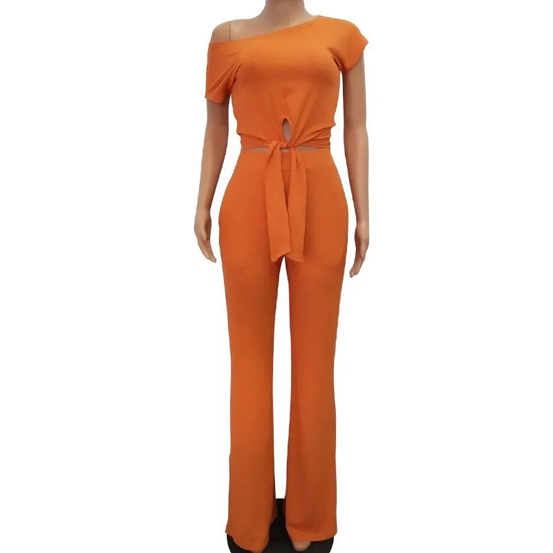 Women's Polyester Slim Two-Piece O-Neck Jumpsuit