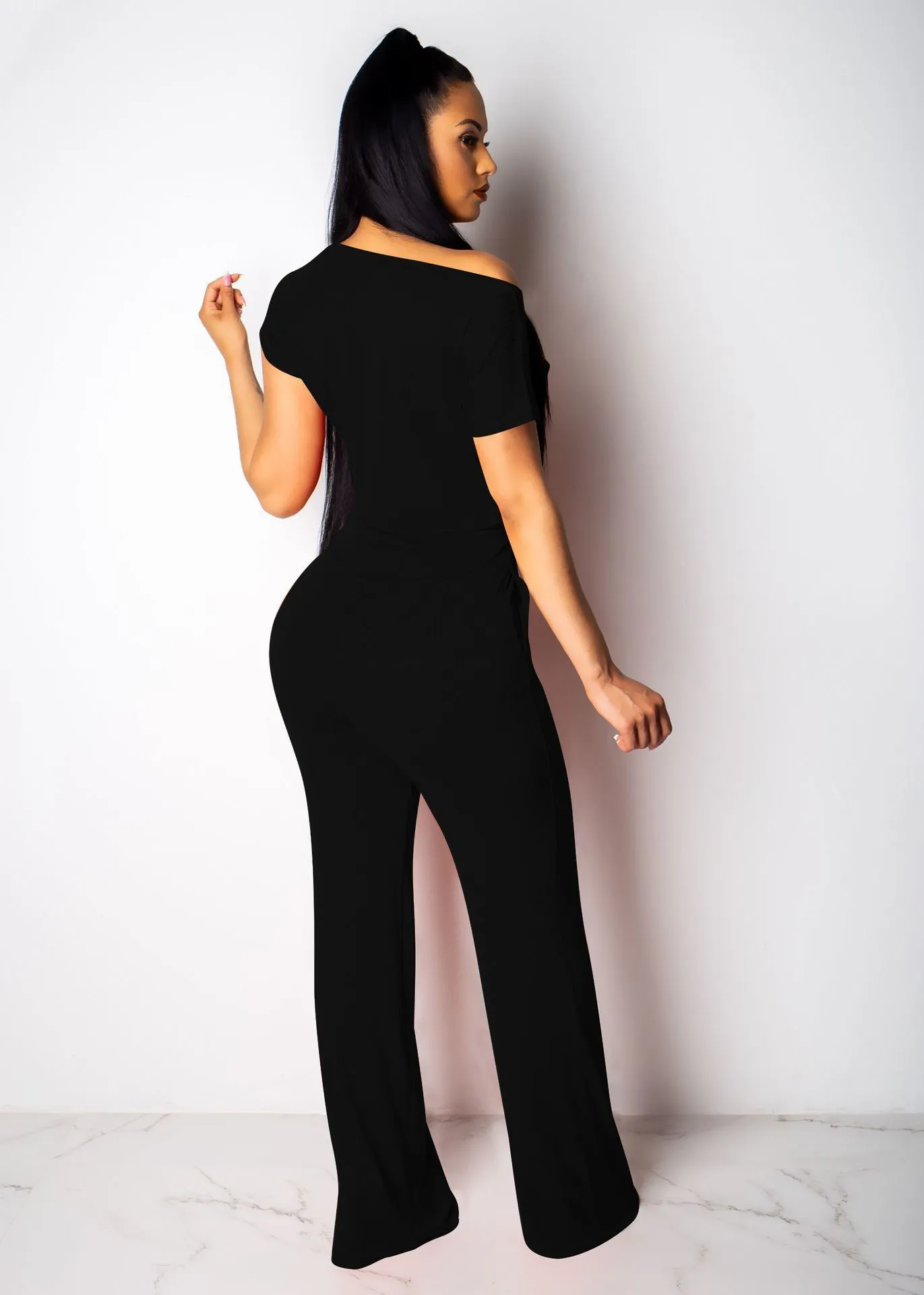 Women's Polyester Slim Two-Piece O-Neck Jumpsuit