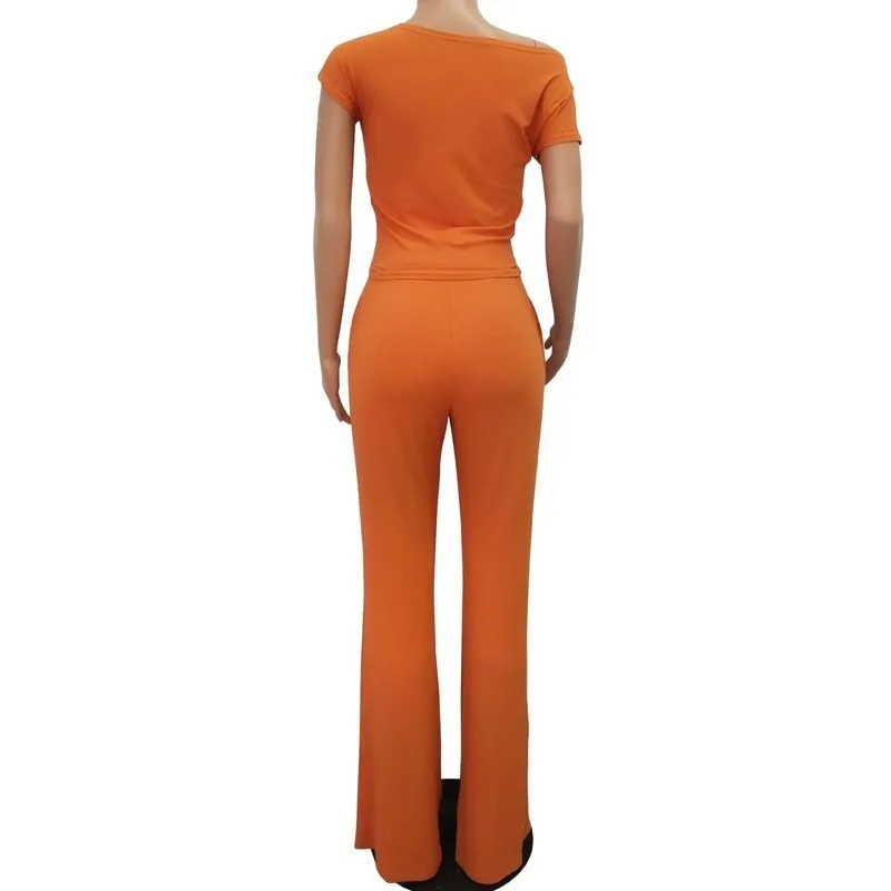 Women's Polyester Slim Two-Piece O-Neck Jumpsuit