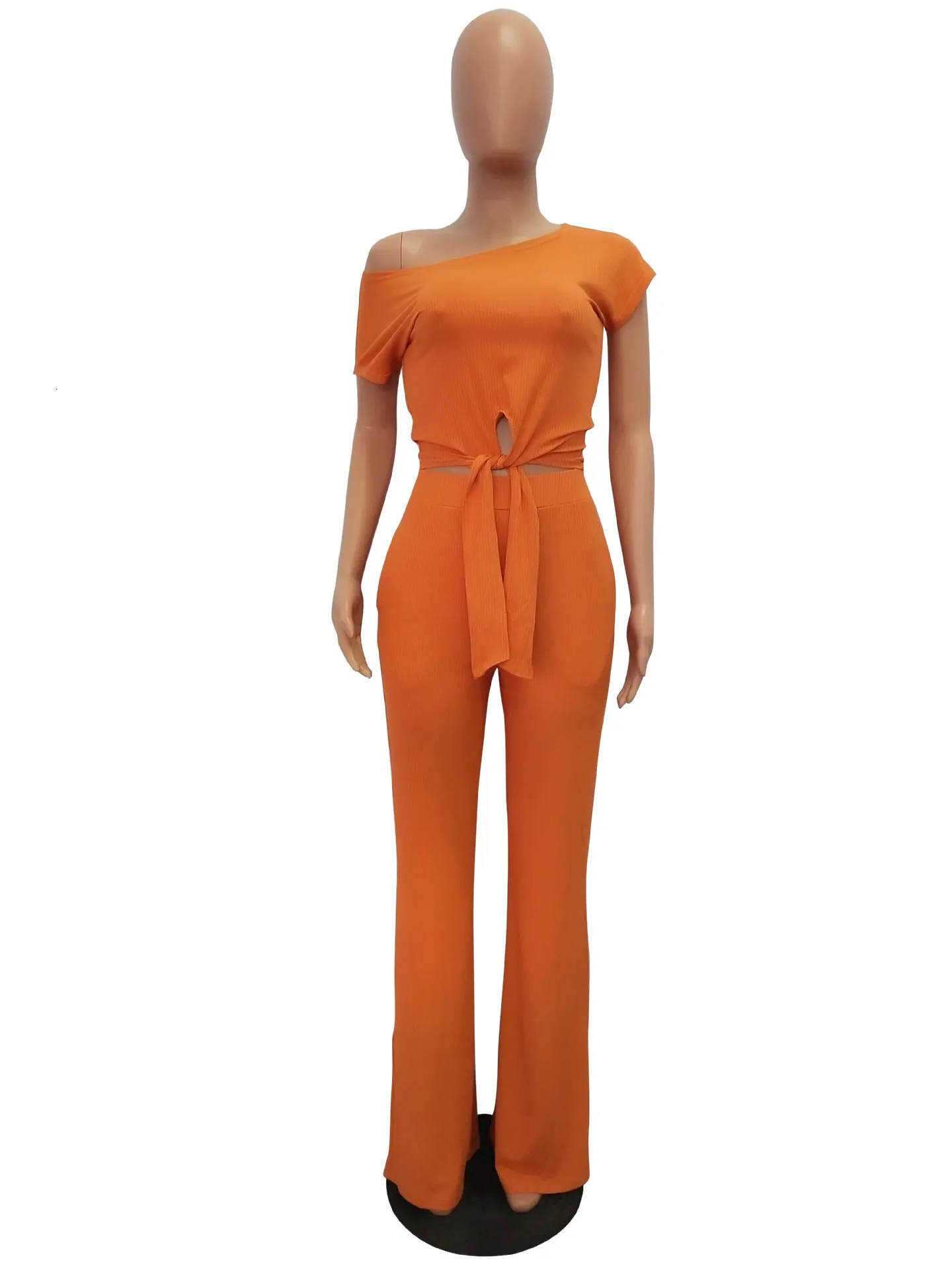 Women's Polyester Slim Two-Piece O-Neck Jumpsuit