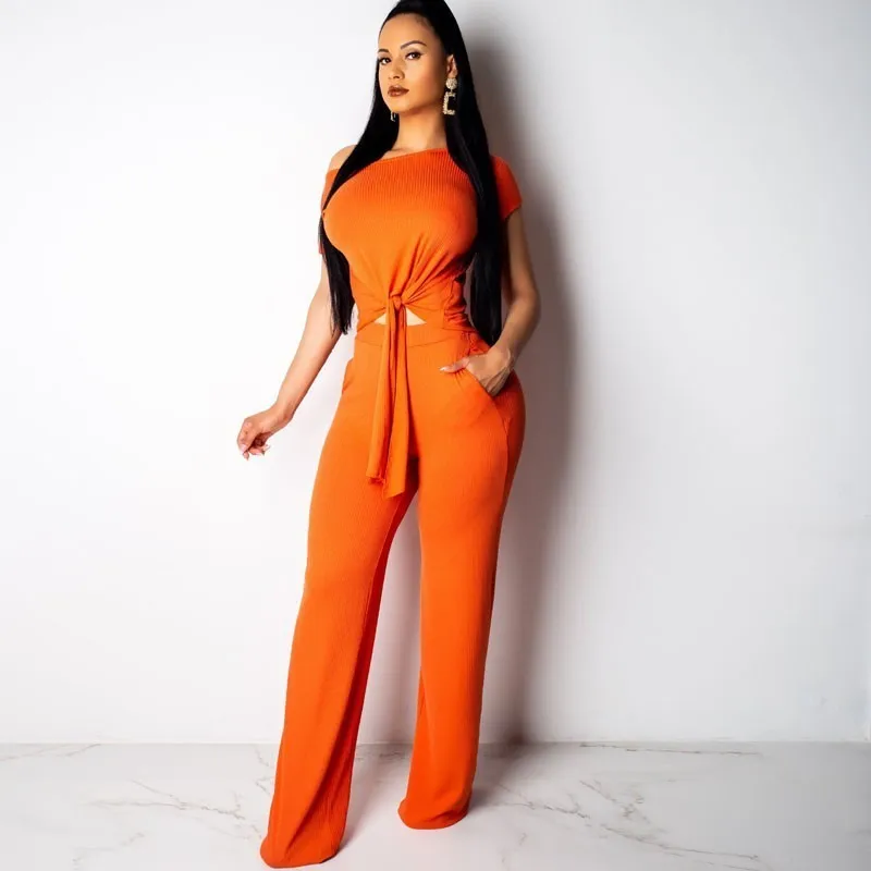 Women's Polyester Slim Two-Piece O-Neck Jumpsuit