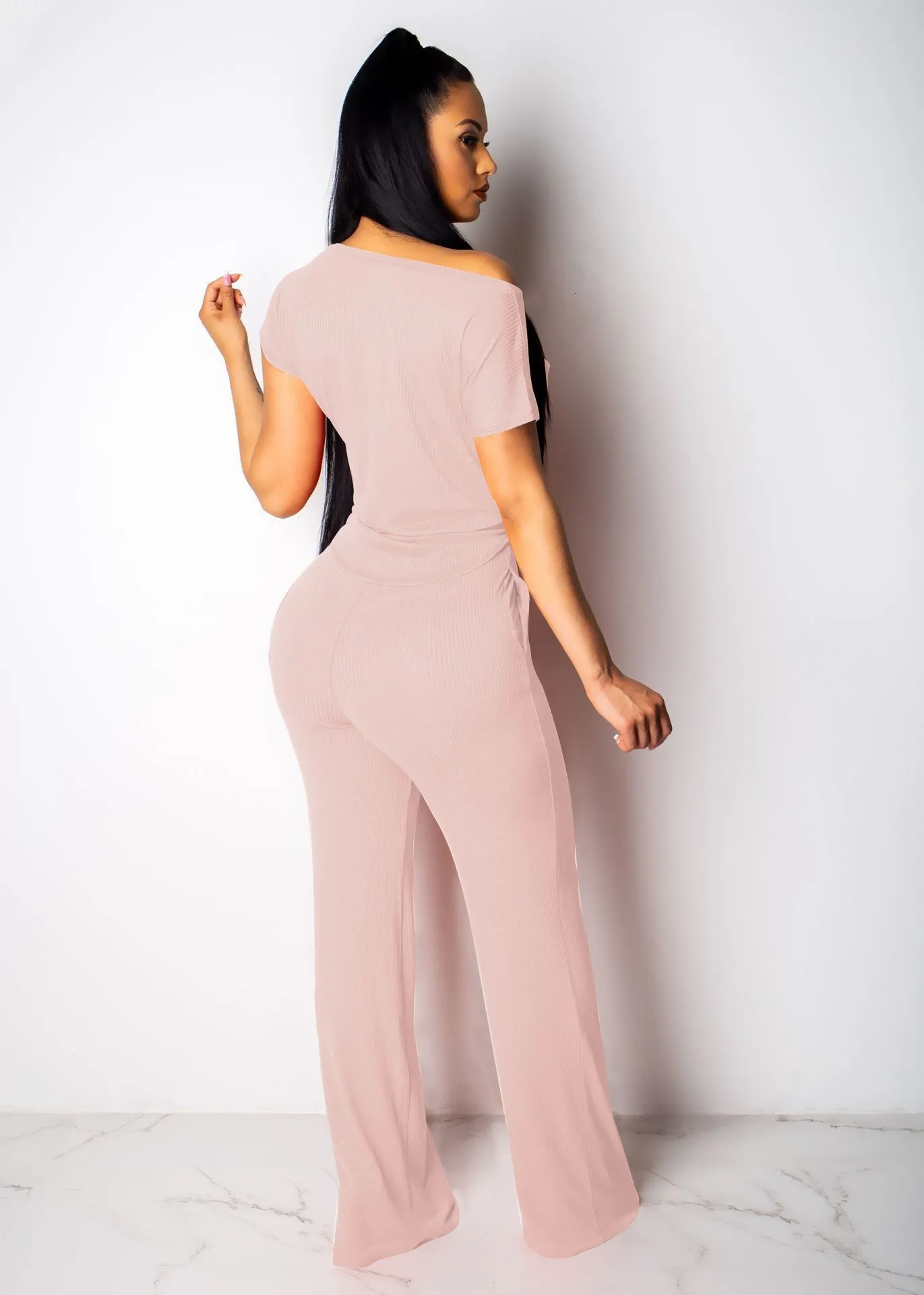 Women's Polyester Slim Two-Piece O-Neck Jumpsuit