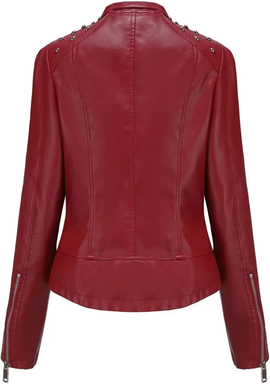 Women's Punk Rivet Leather Jacket Retro Turndown Collar Slim Casual Ladies Faux Soft Leather Moto Biker Outerwear
