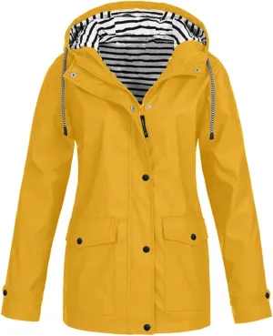Womens Rain Jacket Lightweight Zip Up Hooded Windbreaker Active Outdoor Waterproof Raincoat Trench Coat Outerwear