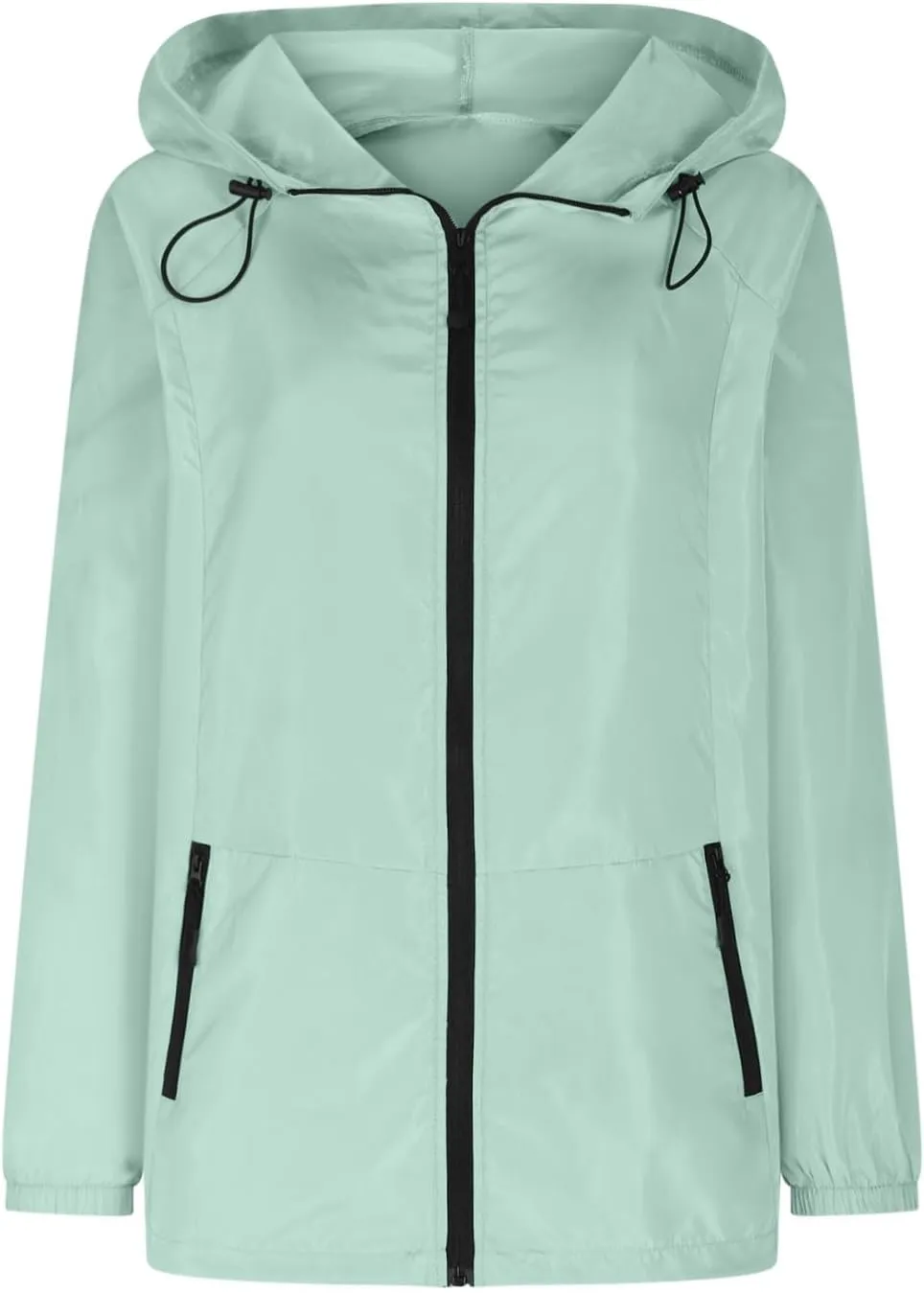 Women's Rain Waterproof Lightweight Hooded Jacket Coat Zip Up Casual Loose Windbreaker Packable Raincoat with Pockets