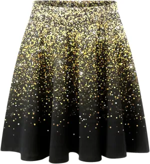 Women's Sequin Pleated Skirts Bodycon Mini Skirts Elastic Waist Flared Metallic Skirts Stretchy Gradient (Yellow, XL)