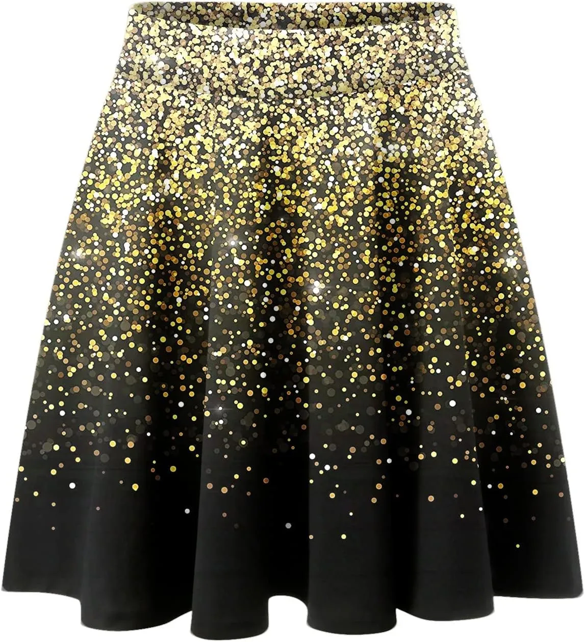 Women's Sequin Pleated Skirts Bodycon Mini Skirts Elastic Waist Flared Metallic Skirts Stretchy Gradient (Yellow, XL)