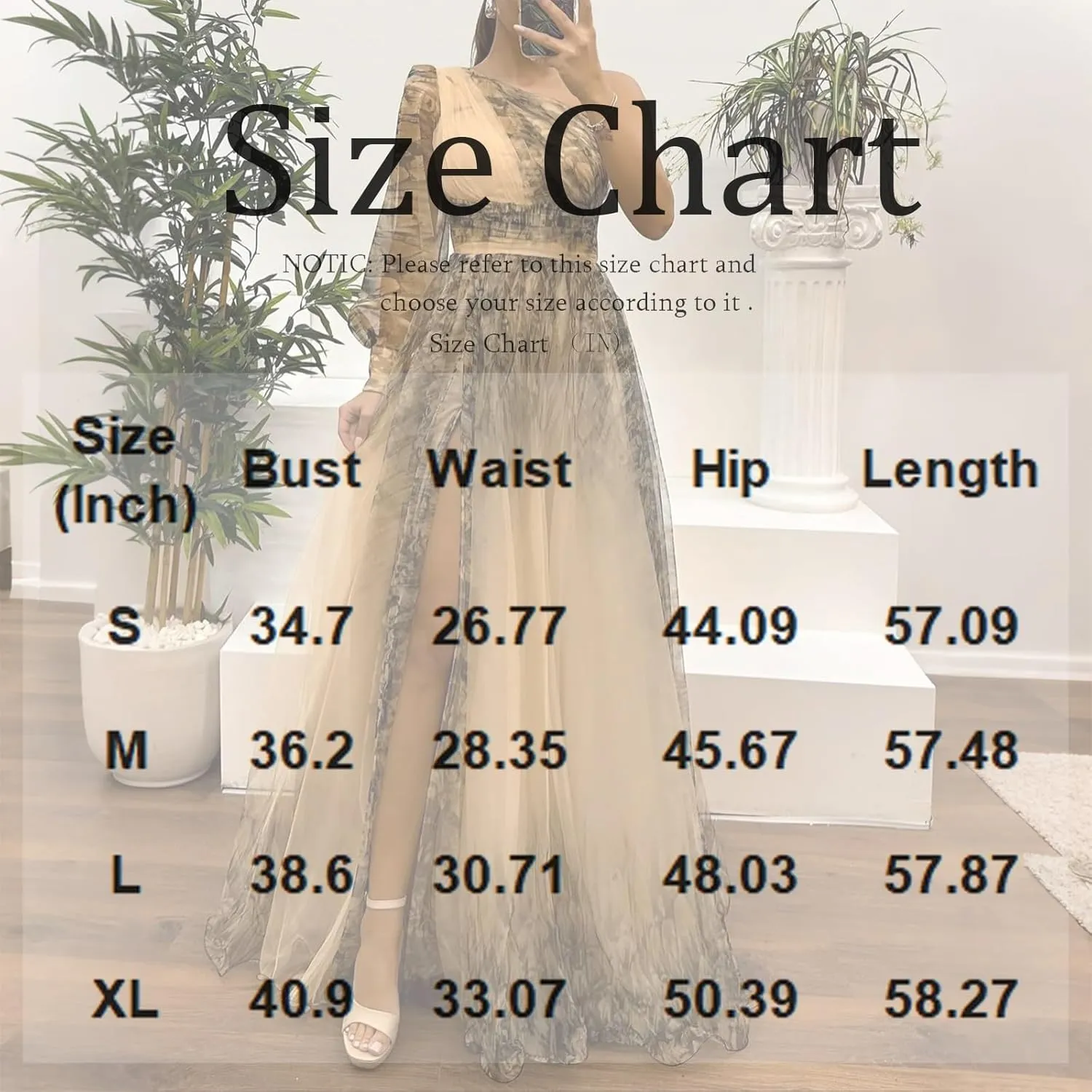 Womens Sexy Long Sleeve One Shoulder Mesh Maxi Dress with Flower Decor Split - Cocktail Party Floral Printing